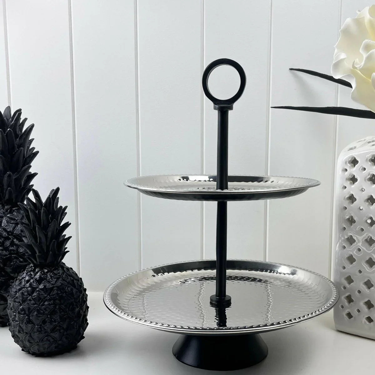 Chic Aluminum Black and Silver Two-Tier Plate. - Exquisite Homewares 