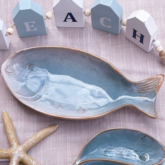 Coastal Blue Fish Platter - Handcrafted Stoneware - Exquisite Homewares