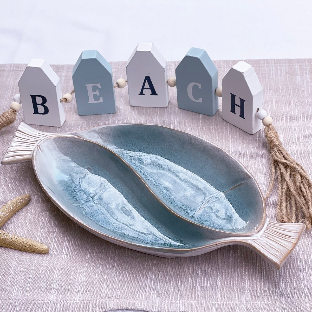 Coastal Blue Large Divided Fish Platter - Exquisite Homewares