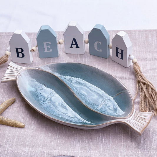 Coastal Blue Large Divided Fish Platter - Exquisite Homewares