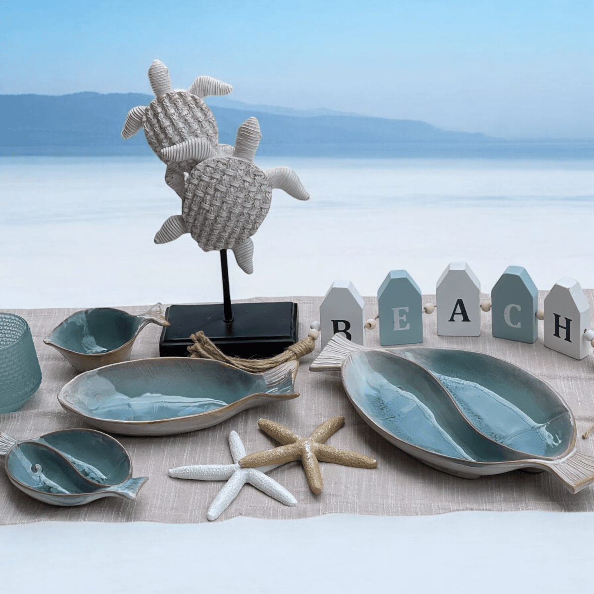 Coastal Blue Large Divided Fish Platter - Exquisite Homewares