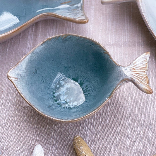 Coastal Blue Small Fish Bowl - Handcrafted Stoneware - Exquisite Homewares
