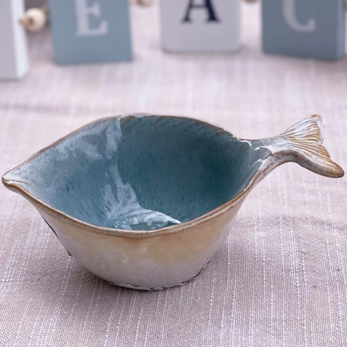 Coastal Blue Small Fish Bowl - Handcrafted Stoneware - Exquisite Homewares 