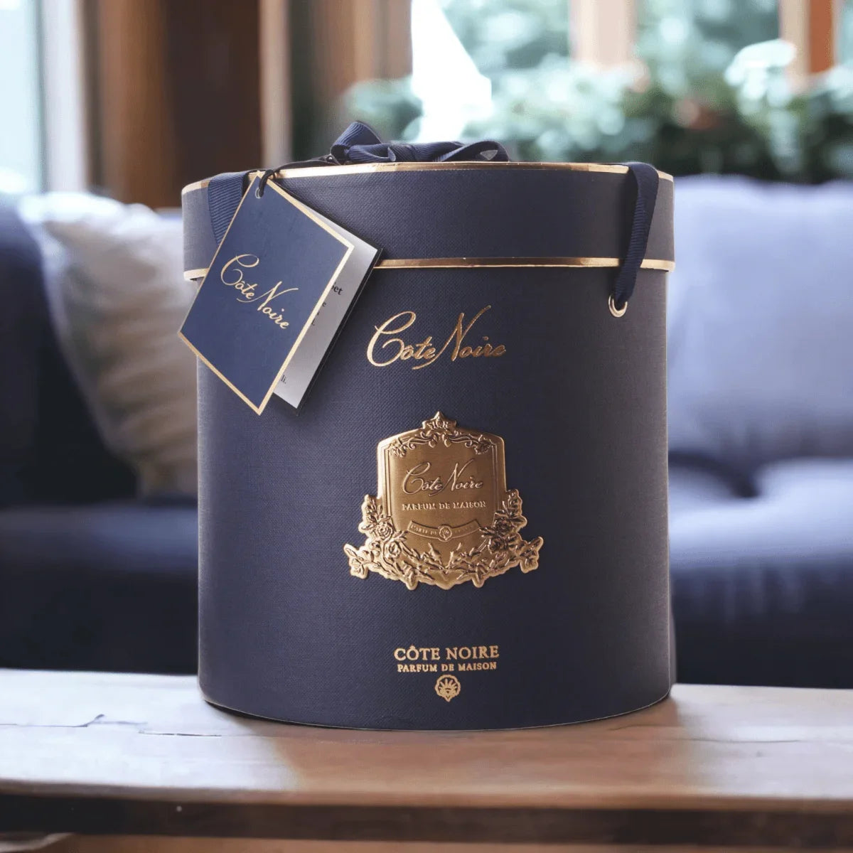 Cote Noire Navy Round Art Deco Candle - Eau De Vie - Exquisite Homewares 