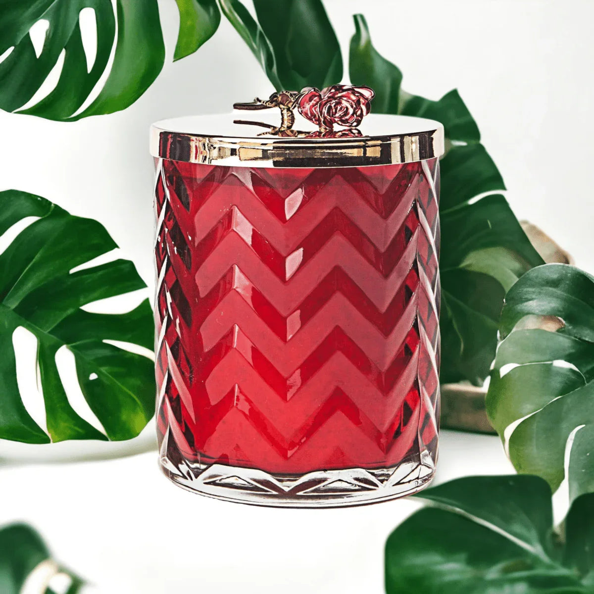 Cote Noire Red Herringbone Candle with Scarf - Exquisite Homewares 