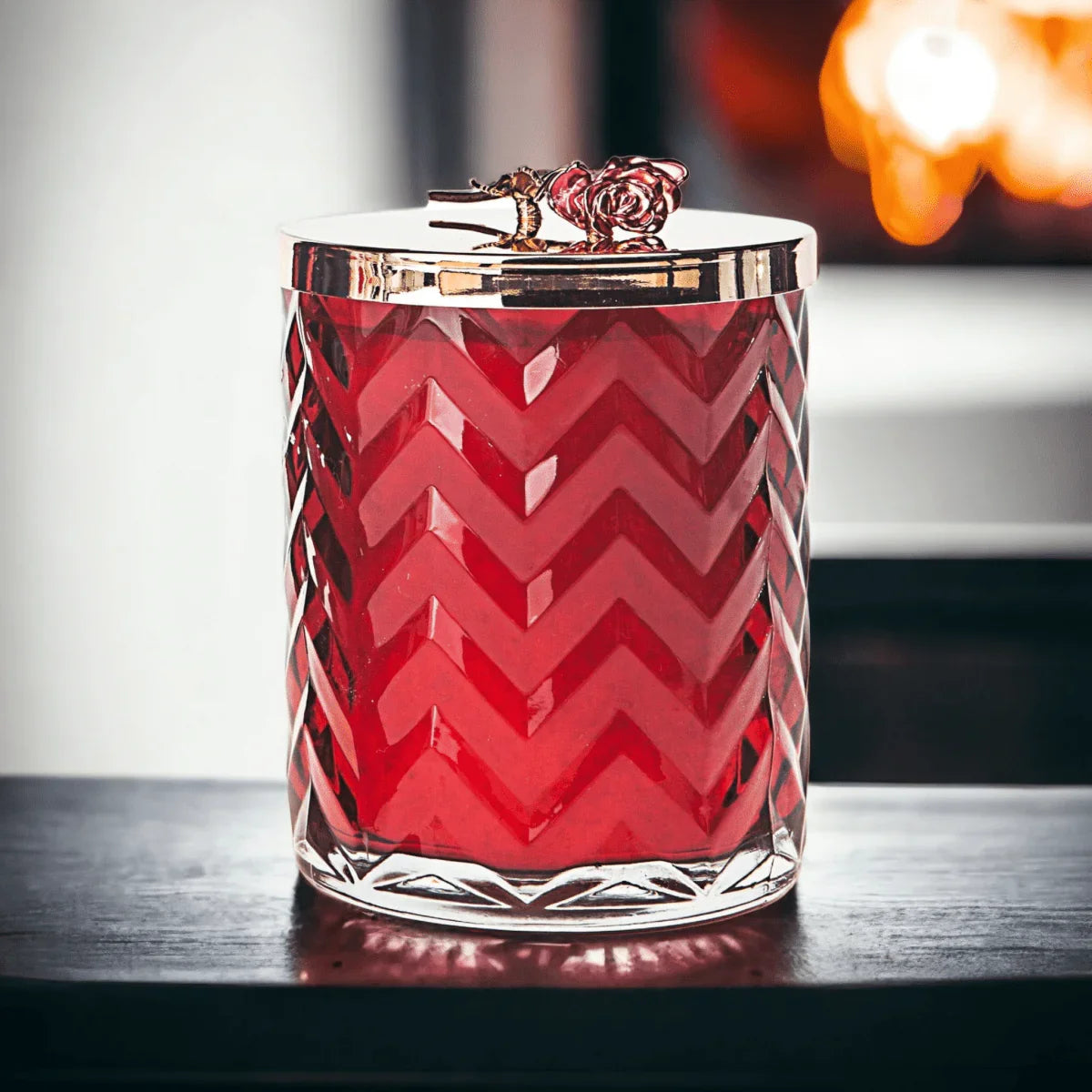 Cote Noire Red Herringbone Candle with Scarf - Exquisite Homewares 