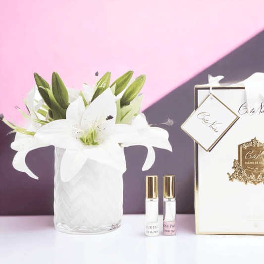 Cote Noire White Herringbone with White Lilies and Roses - Exquisite Homewares