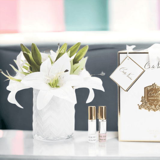 Cote Noire White Herringbone with White Lilies and Roses - Exquisite Homewares