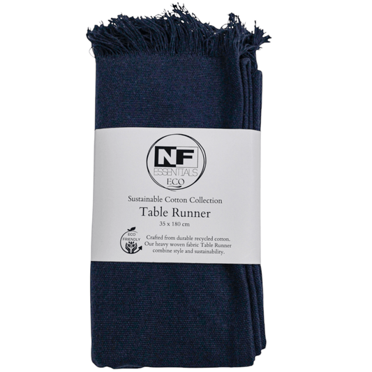 Eco Woven Navy Table Runner 35x180cm - Recycled Cotton - Exquisite Homewares