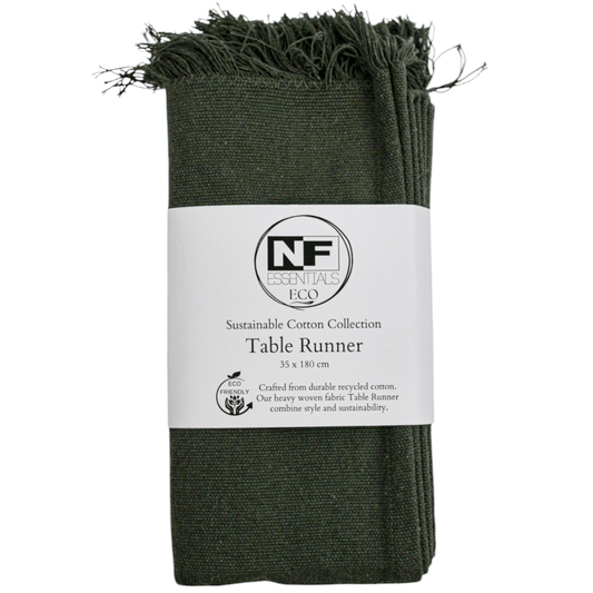 Eco Woven Olive Table Runner 35x180cm - Recycled Cotton - Exquisite Homewares