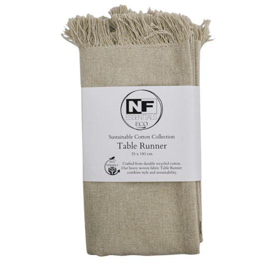 Eco Woven Taupe Table Runner 35x180cm - Recycled Cotton - Exquisite Homewares