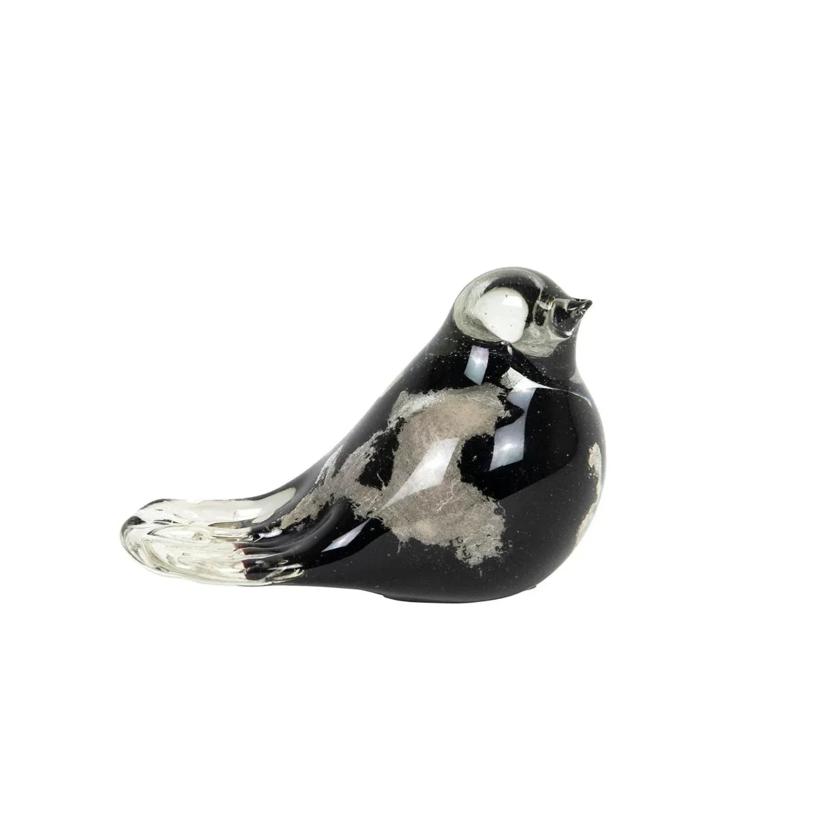 Glass Bird in Black, White, and Mottled Silver - Exquisite Homewares 