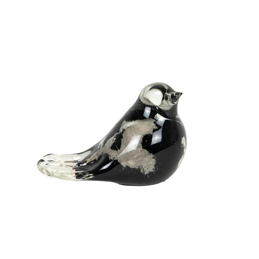 Glass Bird in Black, White, and Mottled Silver - Exquisite Homewares 