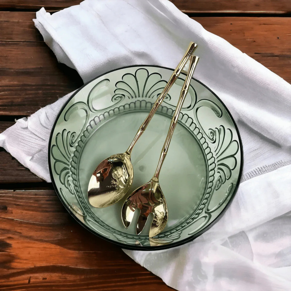 Golden Bamboo Salad Servers - Exquisite Homewares 