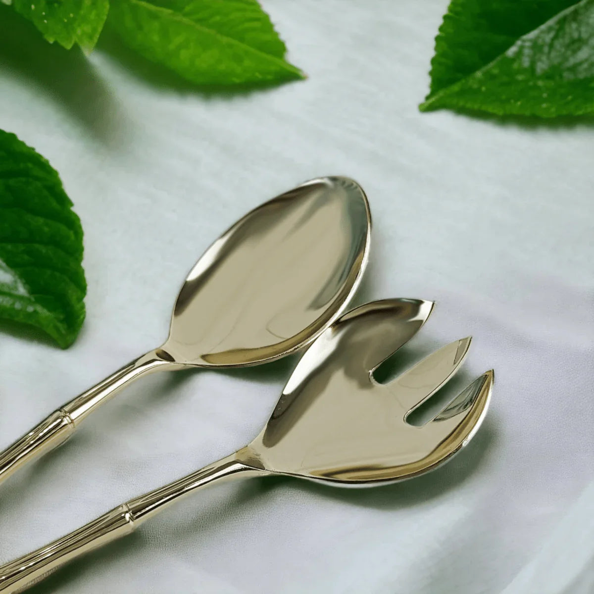 Golden Bamboo Salad Servers - Exquisite Homewares 