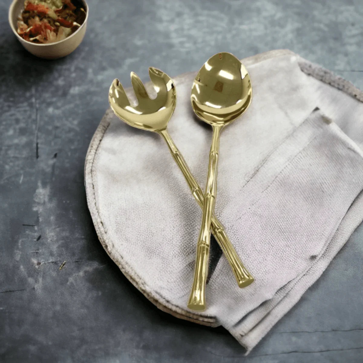 Golden Bamboo Salad Servers - Exquisite Homewares 