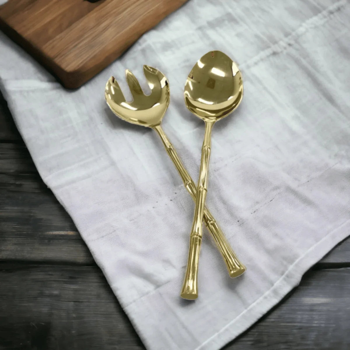 Golden Bamboo Salad Servers - Exquisite Homewares 