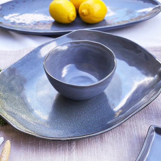 Grey - Blue Abstract Oval Platter - Exquisite Homewares