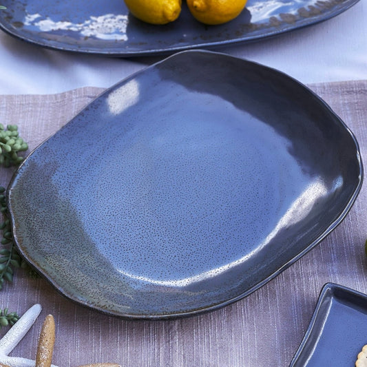 Grey - Blue Abstract Oval Platter - Exquisite Homewares