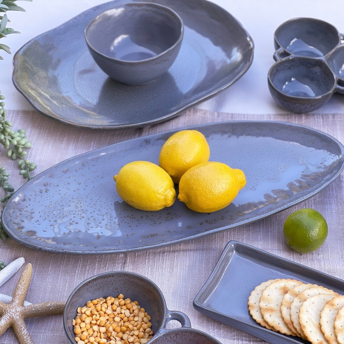 Grey - Blue Double Snack Bowl - Exquisite Homewares