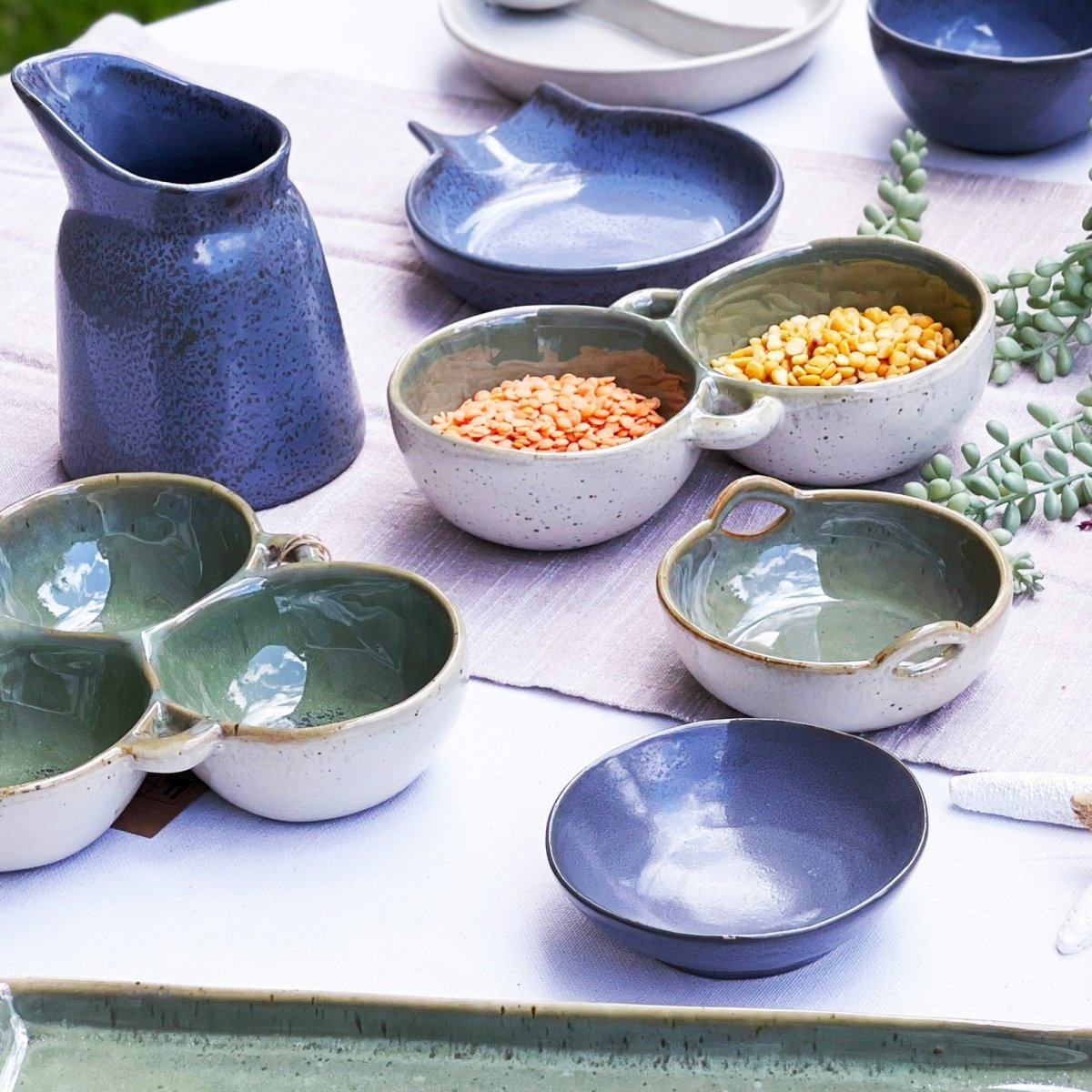 Grey - Blue Double Snack Bowl - Exquisite Homewares