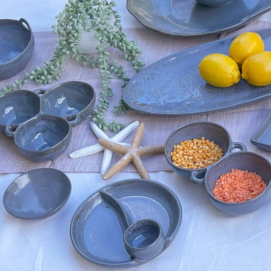 Grey - Blue Double Snack Bowl - Exquisite Homewares