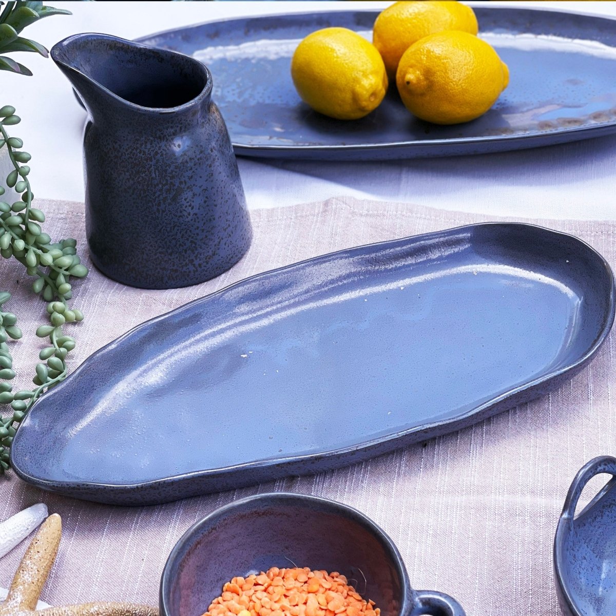 Grey - Blue Small Oval Platter - Exquisite Homewares