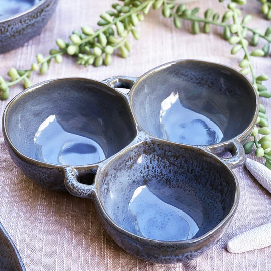 Grey - Blue Triple Snack Bowl - Exquisite Homewares