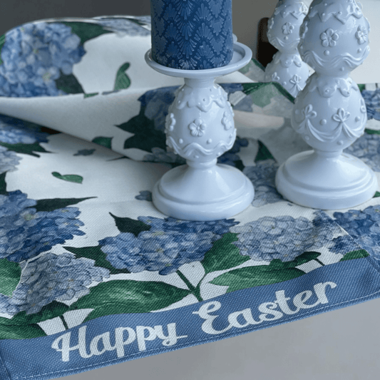 Happy Easter Blue Hydrangea Table Runner - Exquisite Homewares