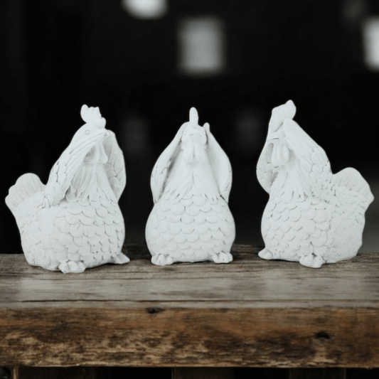 Hear, See, Say No Evil White Hens - Exquisite Homewares