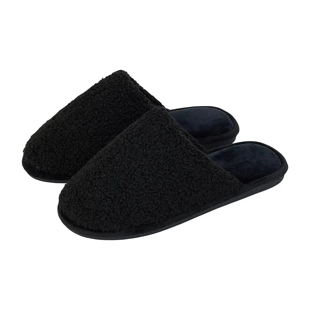 Mens Slippers - Cosy Sherpa - Black - Exquisite Homewares 
