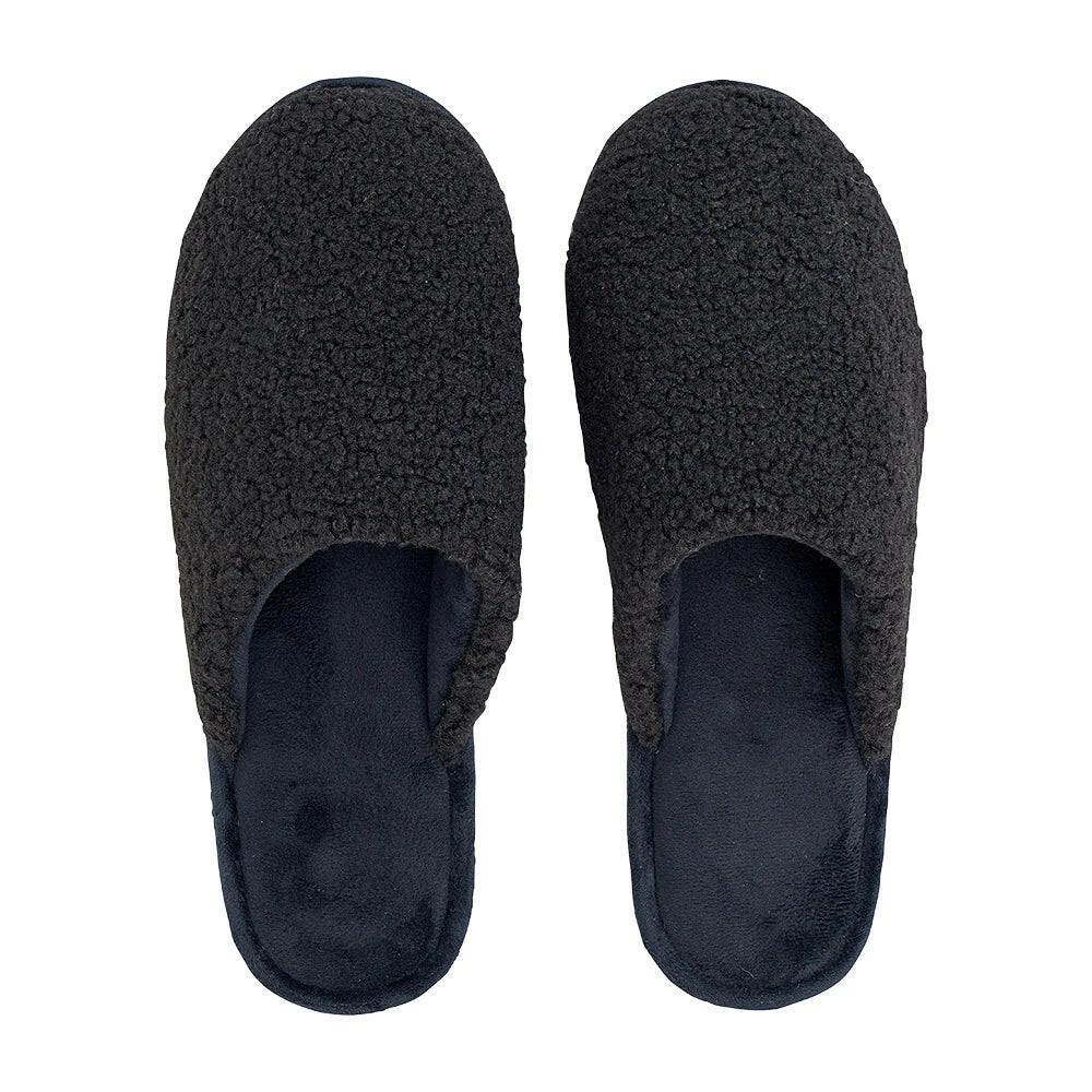 Mens Slippers - Cosy Sherpa - Black - Exquisite Homewares 