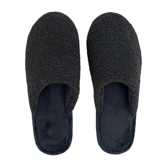Mens Slippers - Cosy Sherpa - Black - Exquisite Homewares