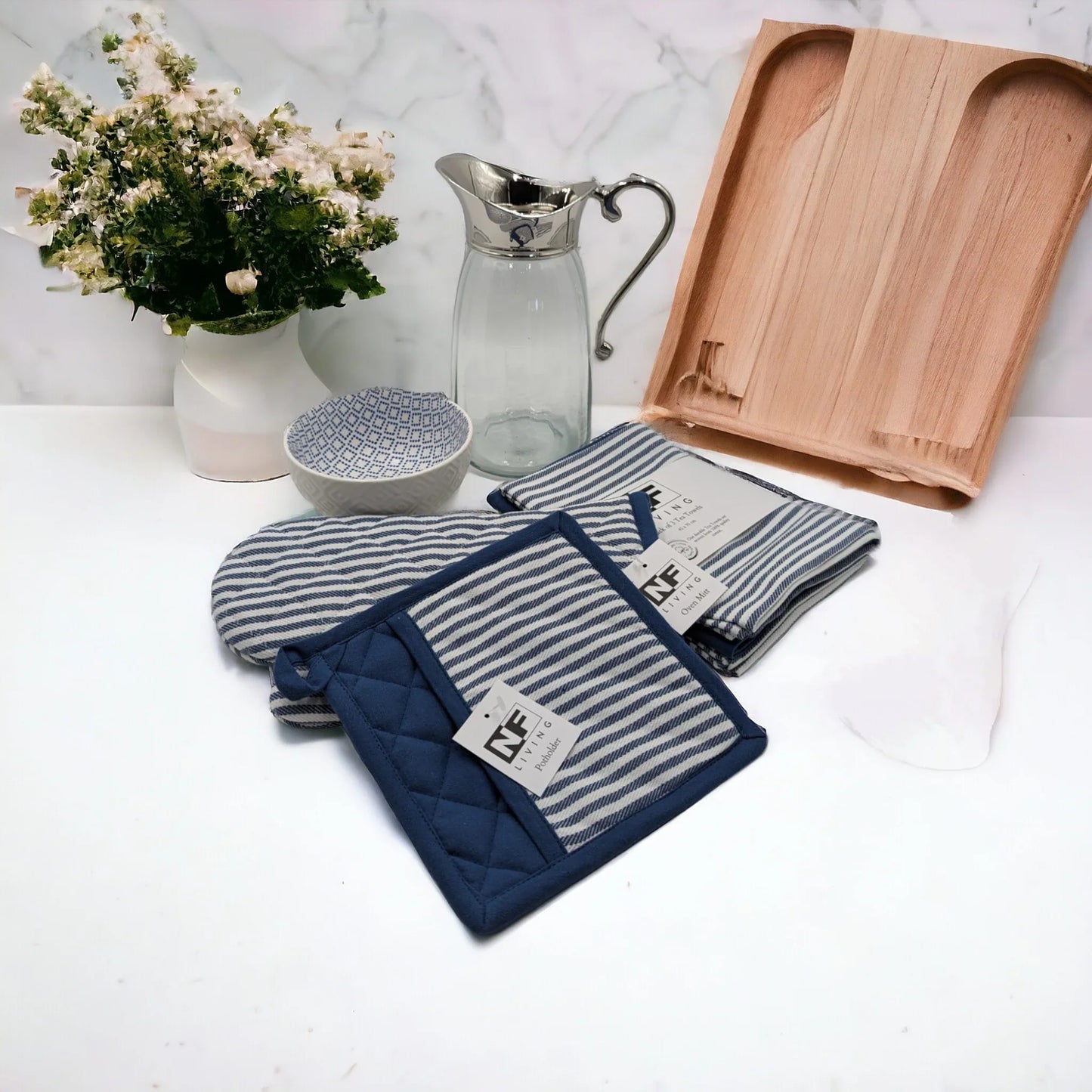 Set of 3 Maison Stripe Tea towels Navy 45x70cm