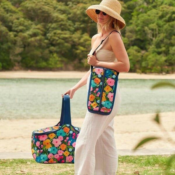 Picnic Bottle Bag - Daisy Gingham - Exquisite Homewares 