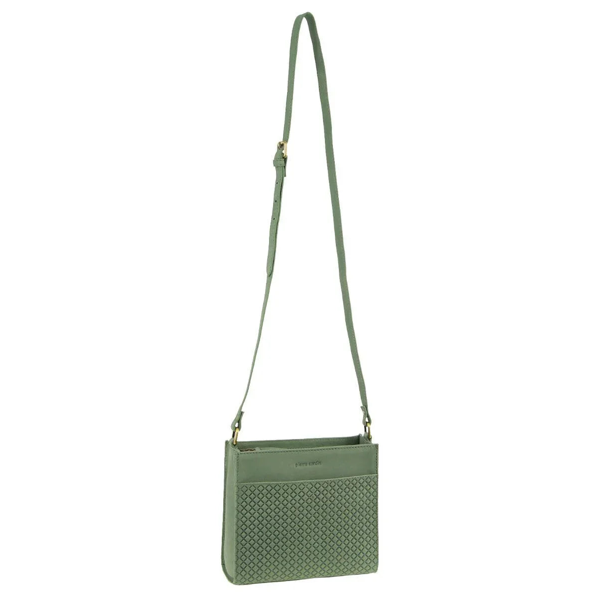 Pierre Cardin Leather Diamond Pattern Embossed Cross-Body Bag in Sage - Exquisite Homewares 