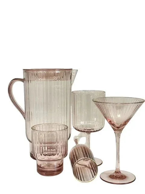 Pink Ribbed Acrylic with Gold Rim - Exquisite Homewares 
