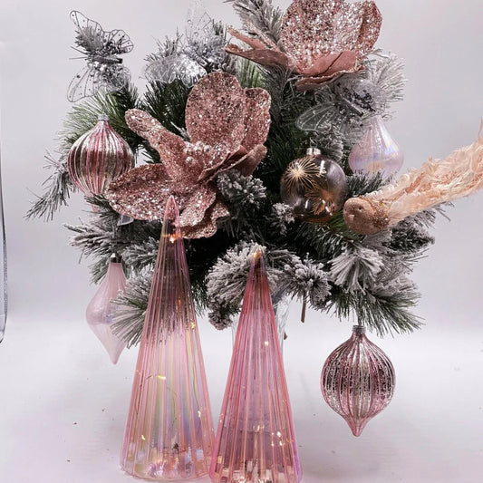 Pink Ribbed Drop Bauble - Exquisite Homewares 