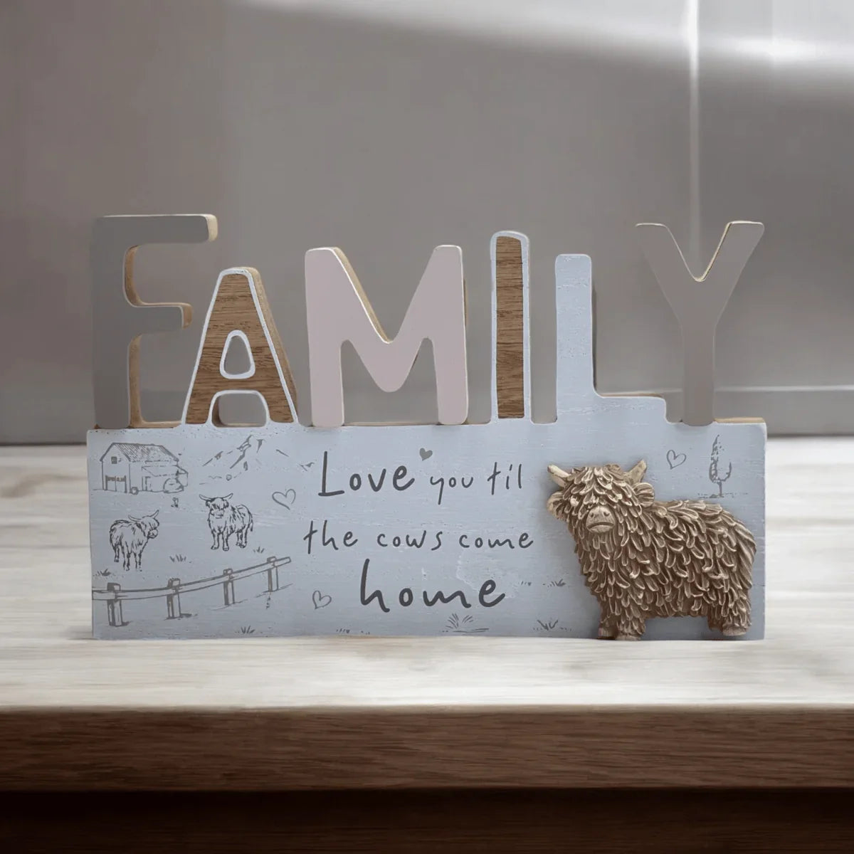 Plaque with Highland Cow Family Design - Exquisite Homewares 