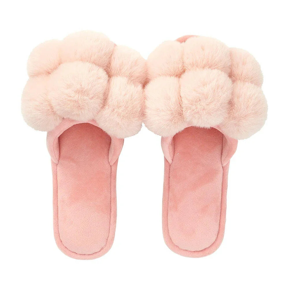 Pom Pom Slippers – Cosy Luxe – Pink Petal - Exquisite Homewares 