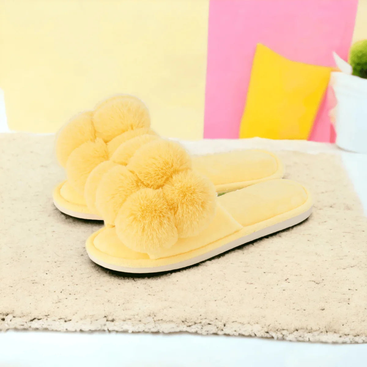 Pom Pom Slippers – Cosy Luxe – Sunshine - Exquisite Homewares 