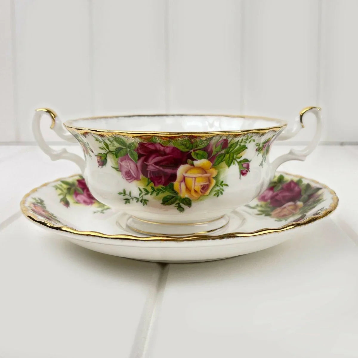 Royal Albert Old Country Roses Soup Coupe and Underplate - Exquisite Homewares 