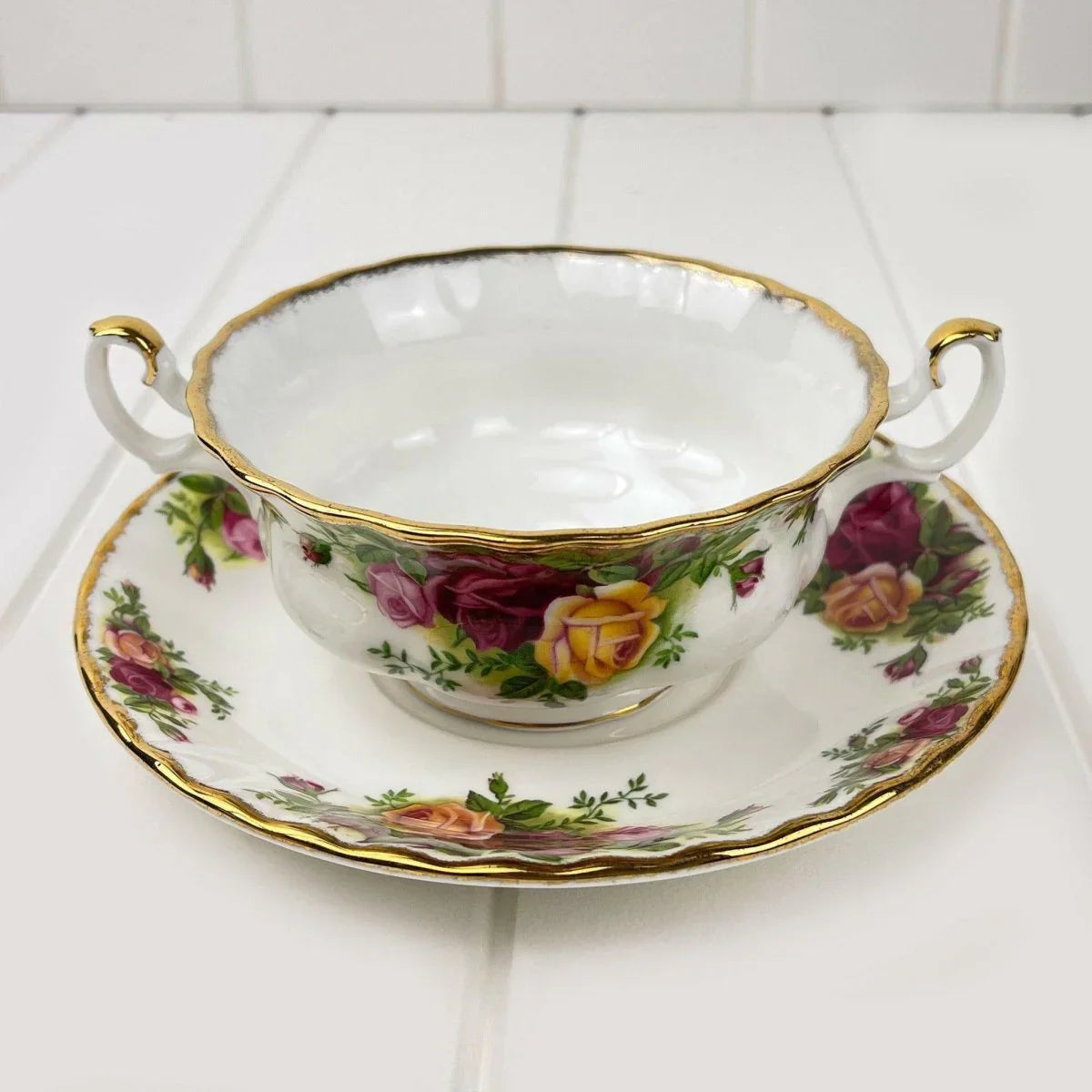 Royal Albert Old Country Roses Soup Coupe and Underplate - Exquisite Homewares 
