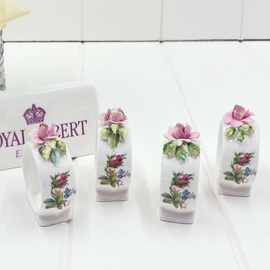 Royal Albert Vintage Moss Rose Set of 4 Napkin Rings - Exquisite Homewares