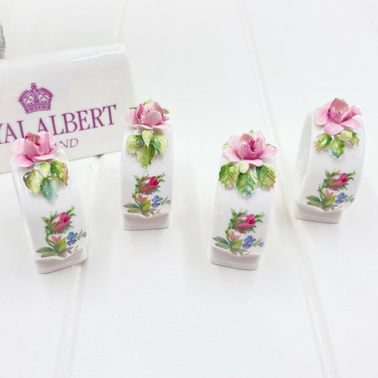 Royal Albert Vintage Moss Rose Set of 4 Napkin Rings - Exquisite Homewares