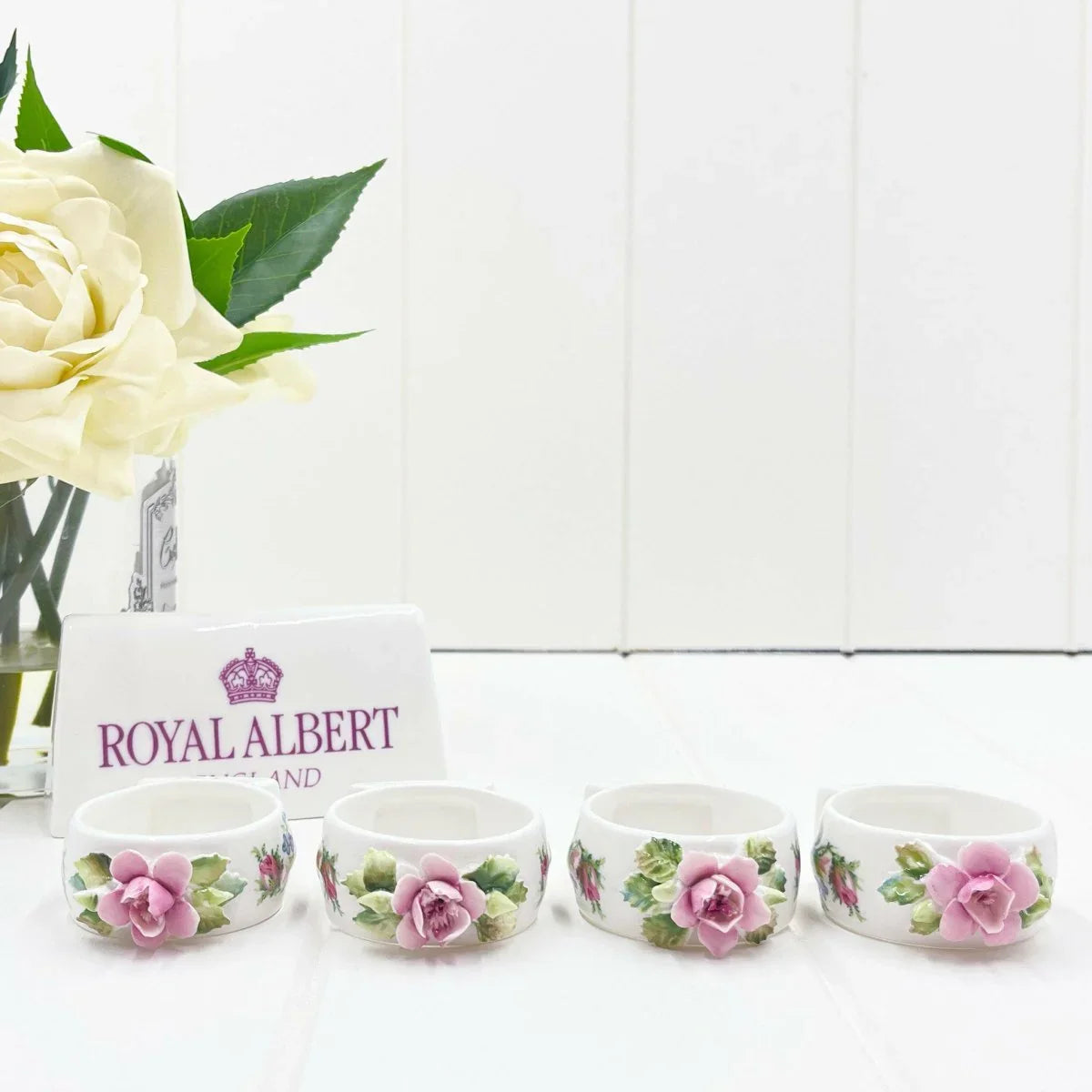 Royal Albert Vintage Moss Rose Set of 4 Napkin Rings - Exquisite Homewares 