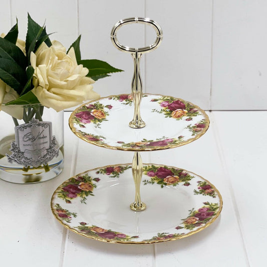 Royal Albert Vintage Old Country Roses 2 Tier Cake Stand - Exquisite Homewares