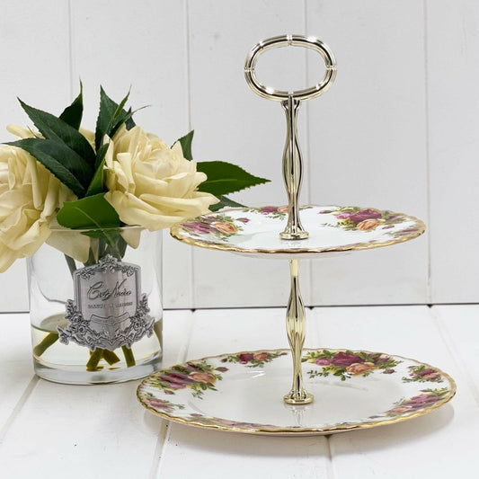 Royal Albert Vintage Old Country Roses 2 Tier Cake Stand - Exquisite Homewares