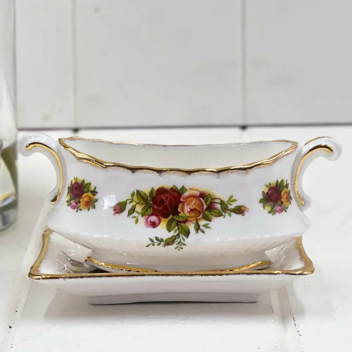 Royal Albert Vintage Old Country Roses Mustard Pot and Saucer - Exquisite Homewares 