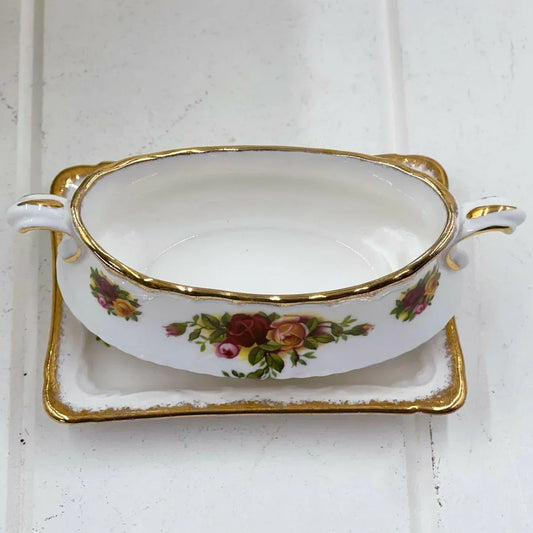 Royal Albert Vintage Old Country Roses Mustard Pot and Saucer - Exquisite Homewares 